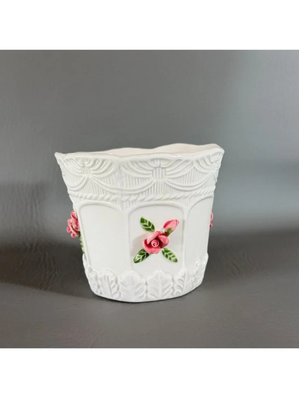 Vintage Bloom Rite Ceramic Rose Planter Cachepot Victorian Shabby Chic 5